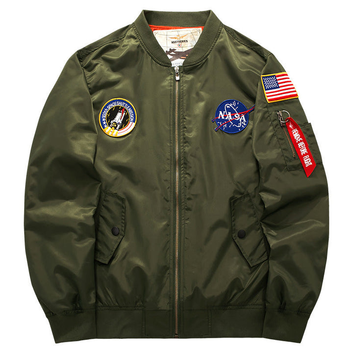 Herr mission-patch zip-up pilot jacka med ärm funktion ficka