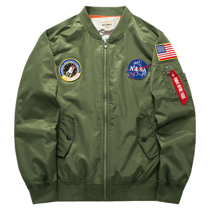 Herr mission-patch zip-up pilot jacka med ärm funktion ficka