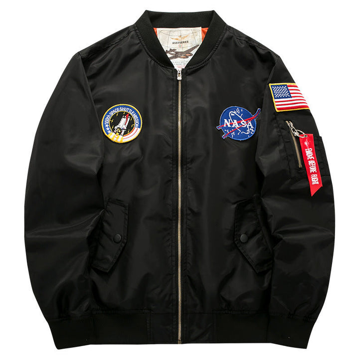 Herr mission-patch zip-up pilot jacka med ärm funktion ficka