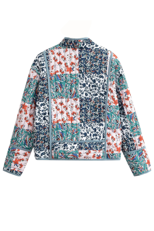 | Printed Lös casual Cardigan Kort quiltad Bomull Jacka