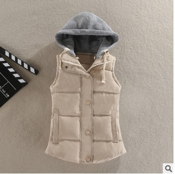 Dam Figurnära Quiltad Sleeveless Termisk Väst med Contrasting Huva