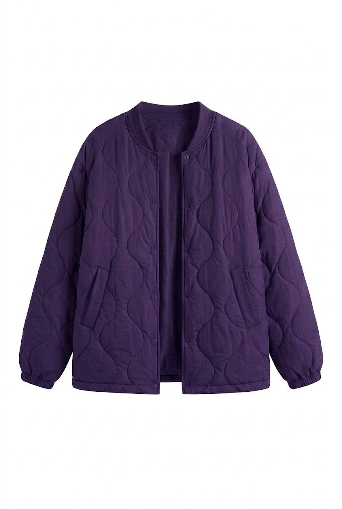 Dam Lätt Quiltad Kort Jacka med Cloud Quilt och Tryckknapp Knapp Knäppning