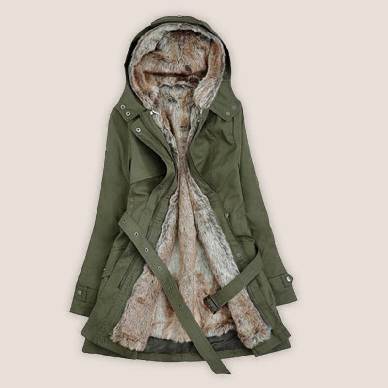 | Fusk Päls Lined parka med huva parka Upp Till Den Middle Av Den Thigh