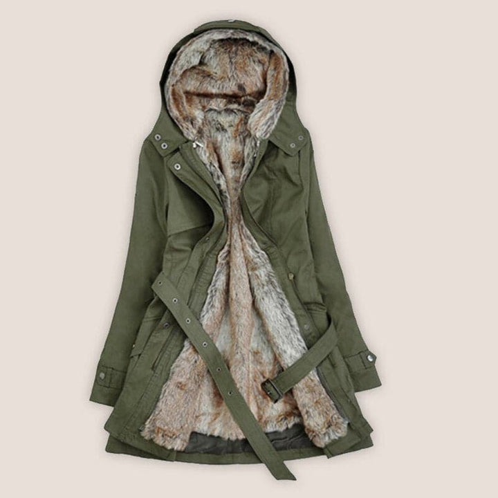 | Fusk Päls Lined parka med huva parka Upp Till Den Middle Av Den Thigh