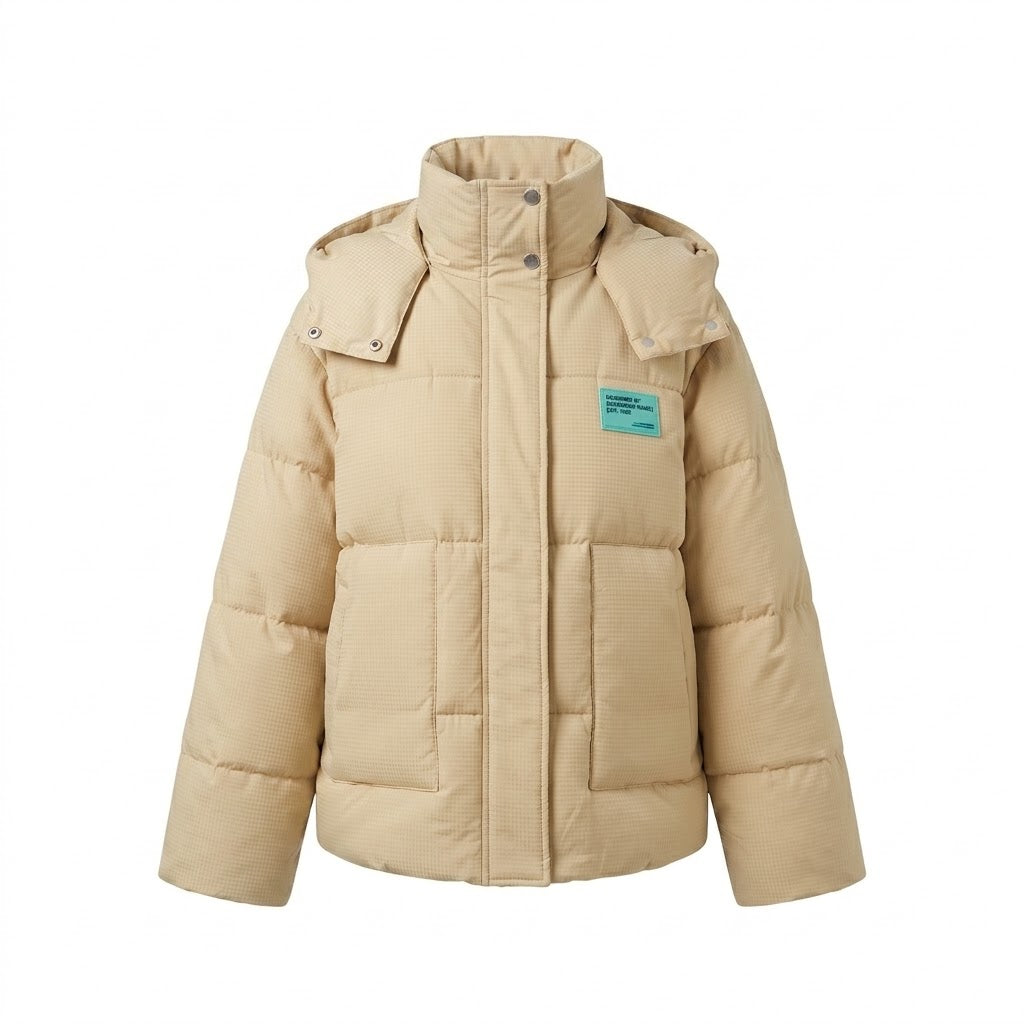 Dam Kort Thermo Puffer med Structured Micro-Check Quilting och Ergonomisk Huva Krage