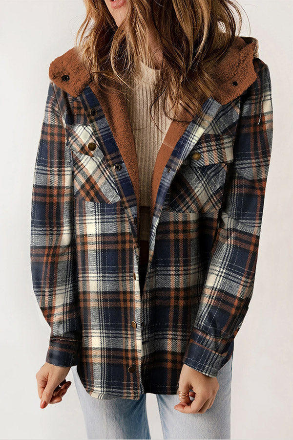 Knapp Sherpa Fodrad med Huva Flanell Jacka