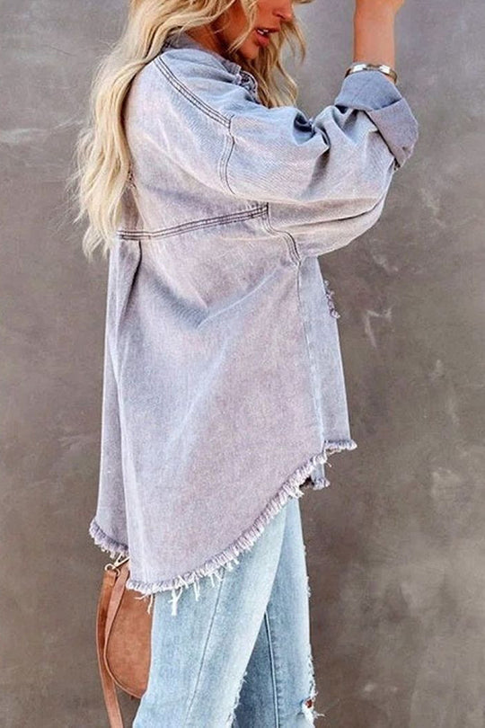 | Revers Lång ärm Ripped denimjacka