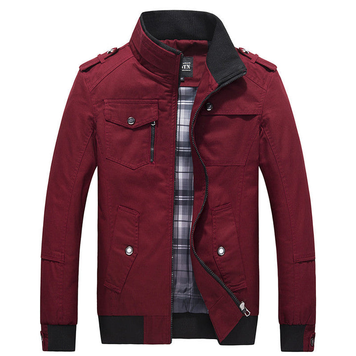 Herr Funktion Canvas Blouson med ståkrage, Epaulettes och Rutig innerfoder