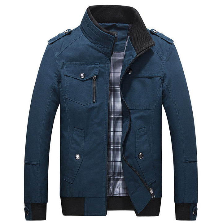 Herr Funktion Canvas Blouson med ståkrage, Epaulettes och Rutig innerfoder