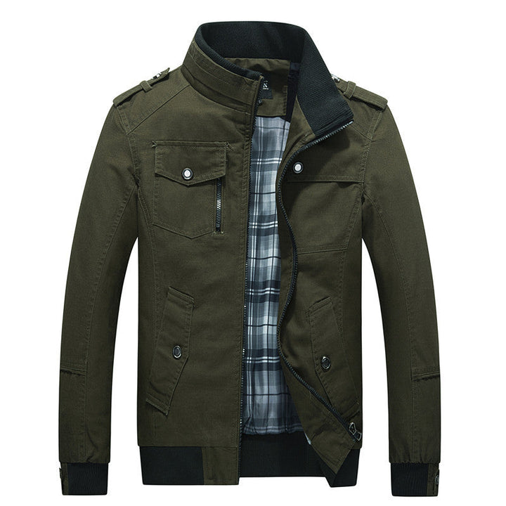Herr Funktion Canvas Blouson med ståkrage, Epaulettes och Rutig innerfoder