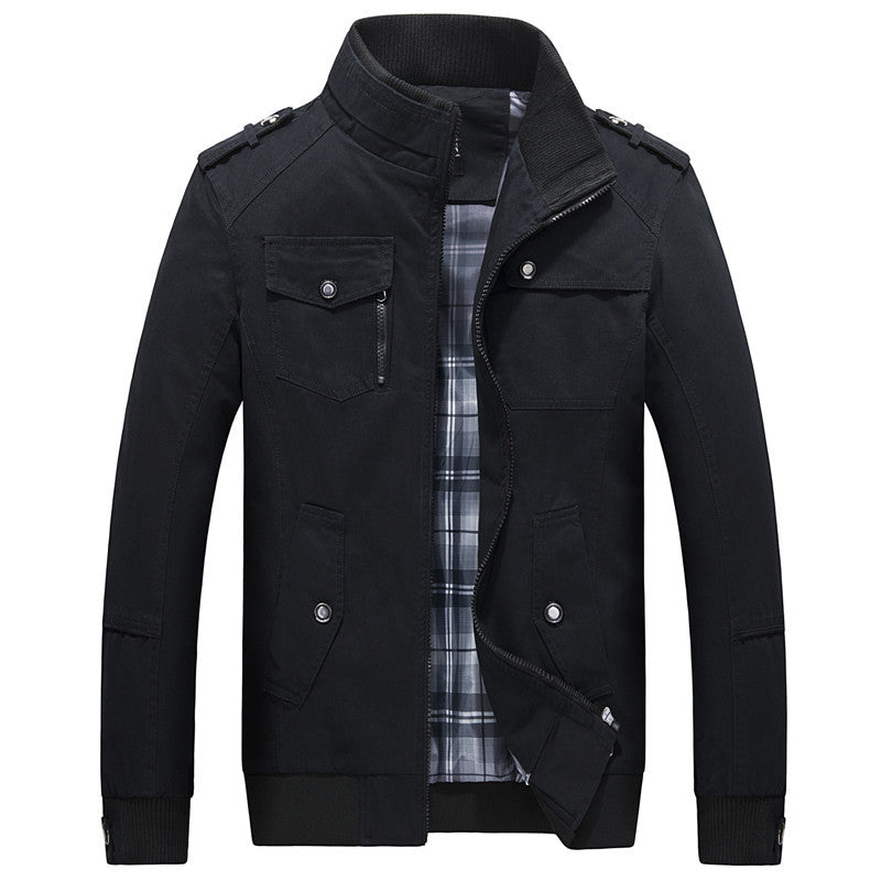 Herr Funktion Canvas Blouson med ståkrage, Epaulettes och Rutig innerfoder