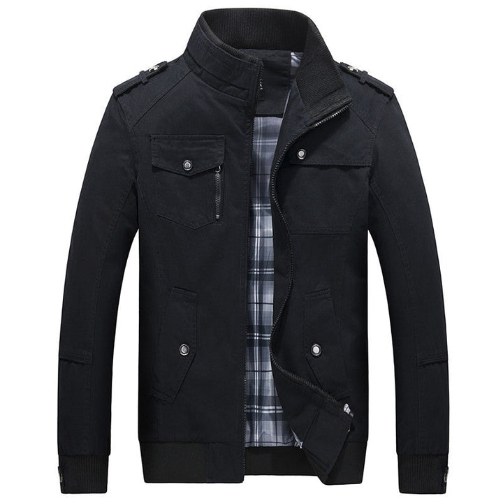 Herr Funktion Canvas Blouson med ståkrage, Epaulettes och Rutig innerfoder