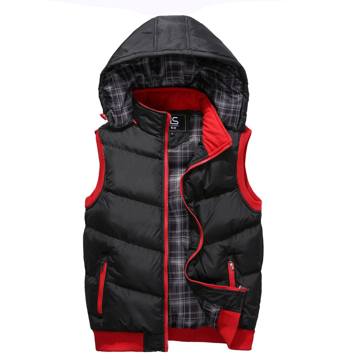 Herr quiltad Sleeveless quiltad väst med huva och ribbade muddar