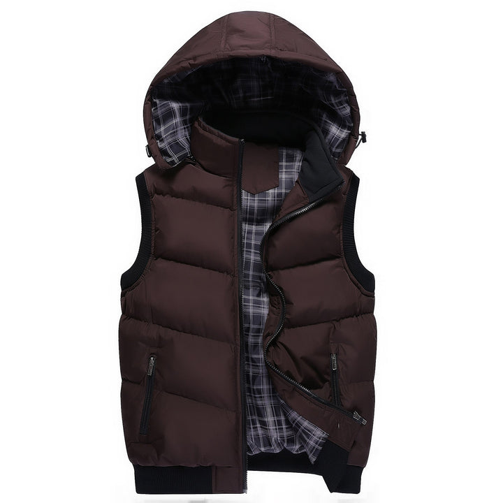 Herr quiltad Sleeveless quiltad väst med huva och ribbade muddar