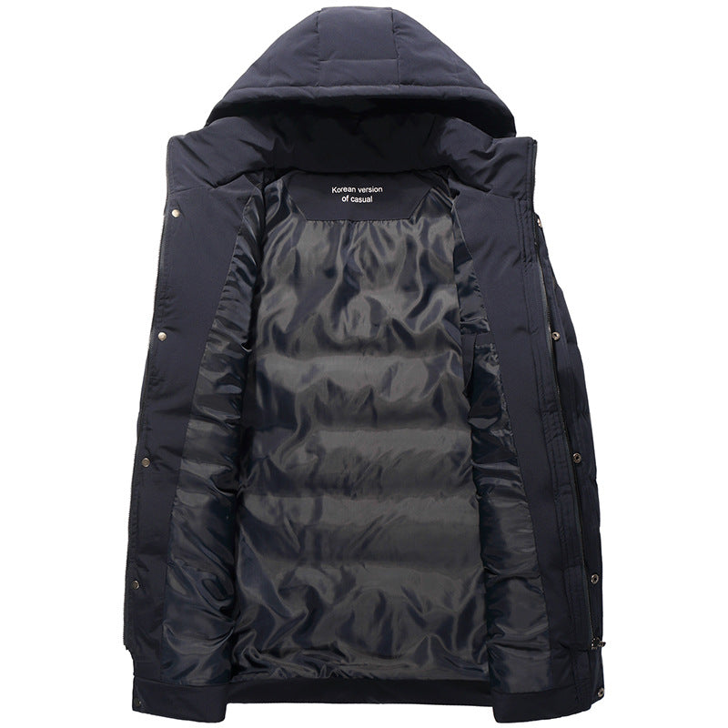Men Mid-Length Quiltad Parka med Huva och Vindskyddande Termisk Isolering