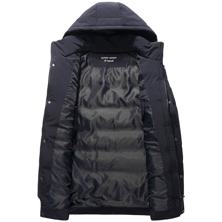 Men Mid-Length Quiltad Parka med Huva och Vindskyddande Termisk Isolering