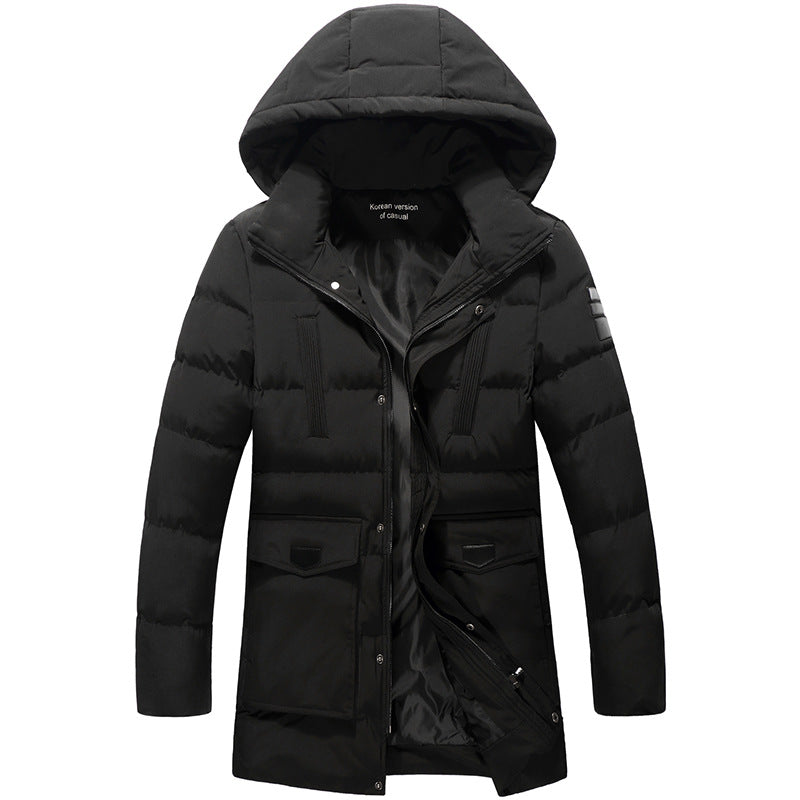 Men Mid-Length Quiltad Parka med Huva och Vindskyddande Termisk Isolering
