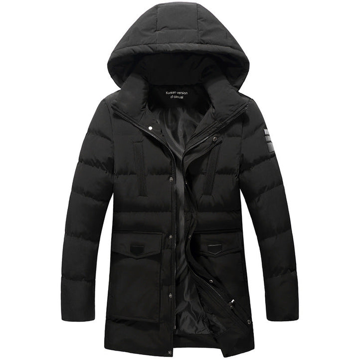 Men Mid-Length Quiltad Parka med Huva och Vindskyddande Termisk Isolering