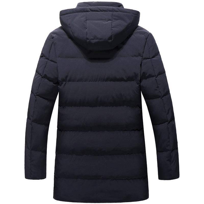 Men Mid-Length Quiltad Parka med Huva och Vindskyddande Termisk Isolering