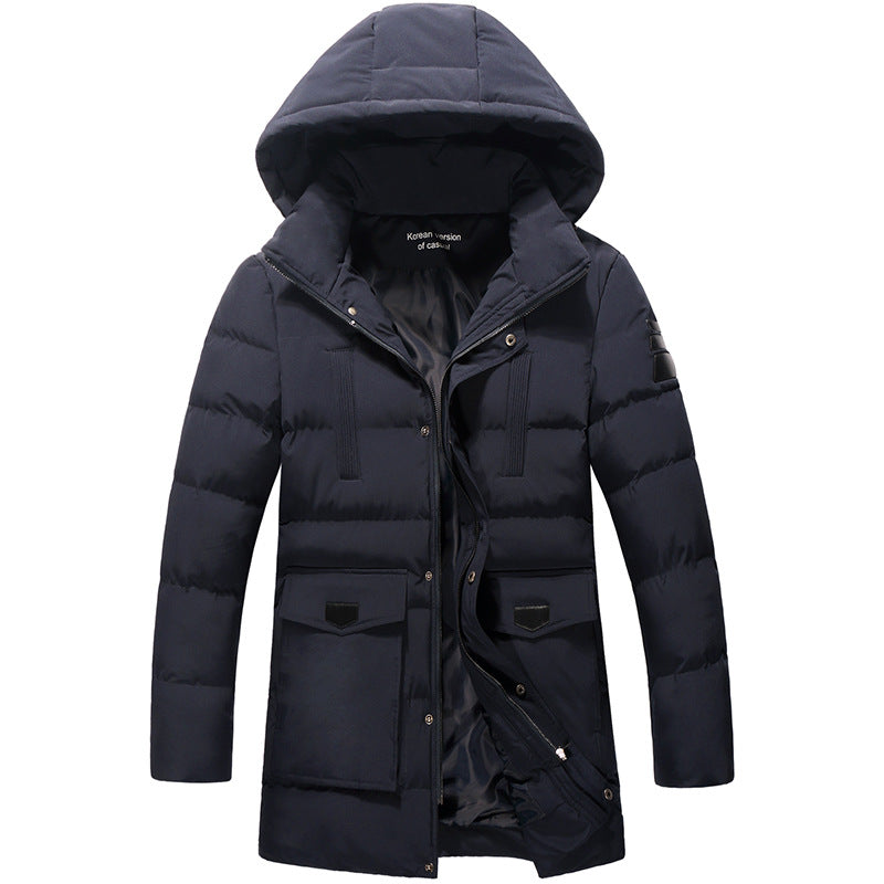 Men Mid-Length Quiltad Parka med Huva och Vindskyddande Termisk Isolering