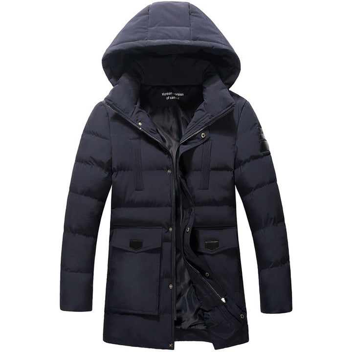 Men Mid-Length Quiltad Parka med Huva och Vindskyddande Termisk Isolering