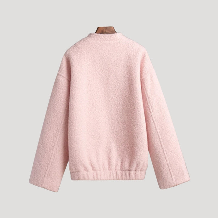 | Dam Boucle Teddy bomberjacka rosa med dragkedja