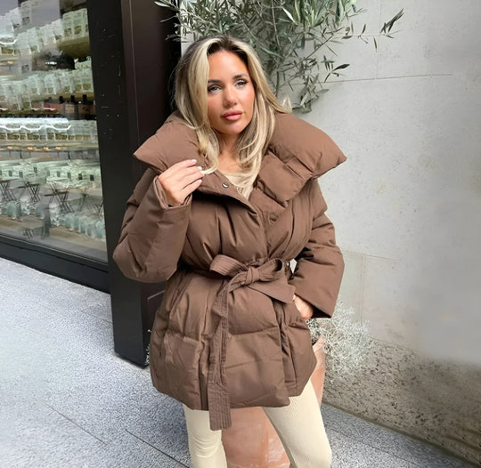 | Belted pufferjacka Plus Storlek Krage vinter Kappa