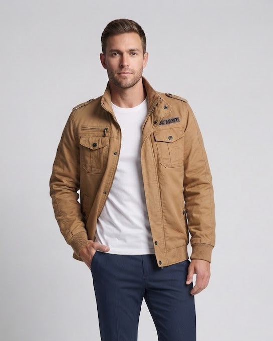 Herr Funktion Canvas Field Blouson med insulating värmande foder och axel epaulettes