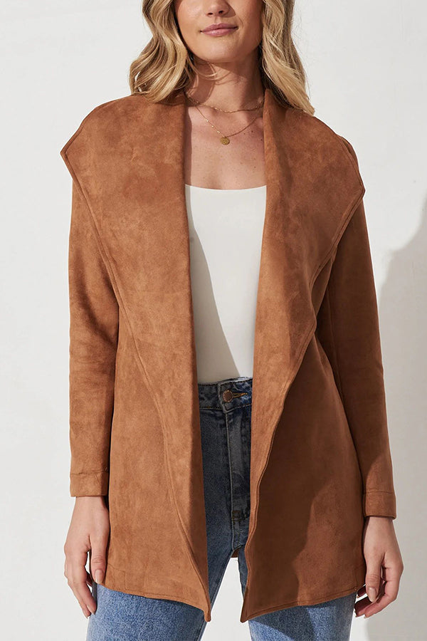 | Färg Kostym Cardigan Large Lapel Mocka Lång ärm Jacka