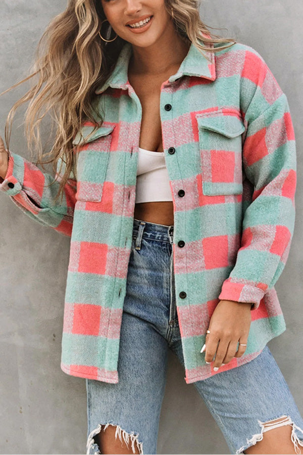 | Rutmönster Färg Block casual oversize Jacka