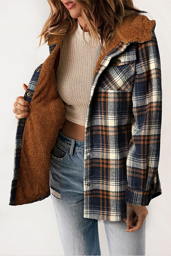 Knapp Sherpa Fodrad med Huva Flanell Jacka