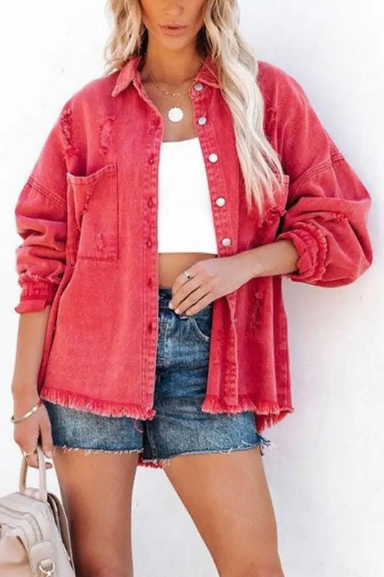 | Revers Lång ärm Ripped denimjacka