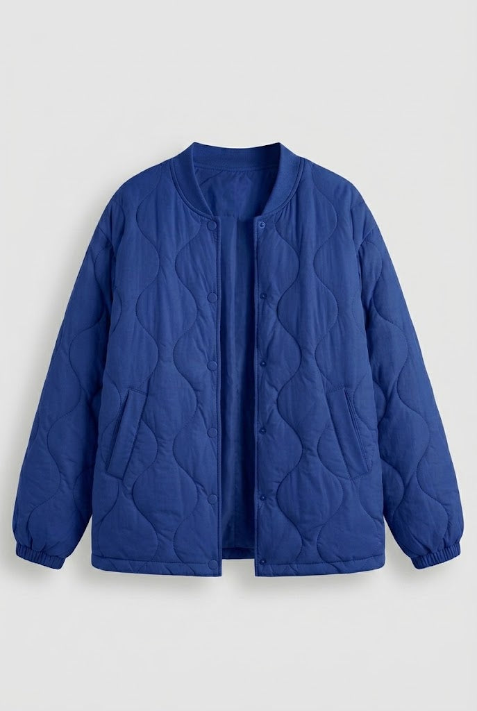 Dam Lätt Quiltad Kort Jacka med Cloud Quilt och Tryckknapp Knapp Knäppning