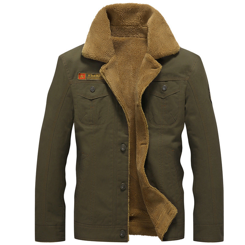 Herr canvas trucker jacka med sherpa foder och funktion fickor