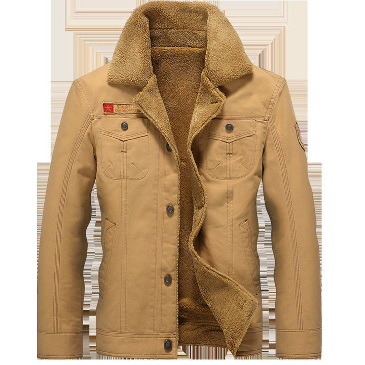 Herr canvas trucker jacka med sherpa foder och funktion fickor
