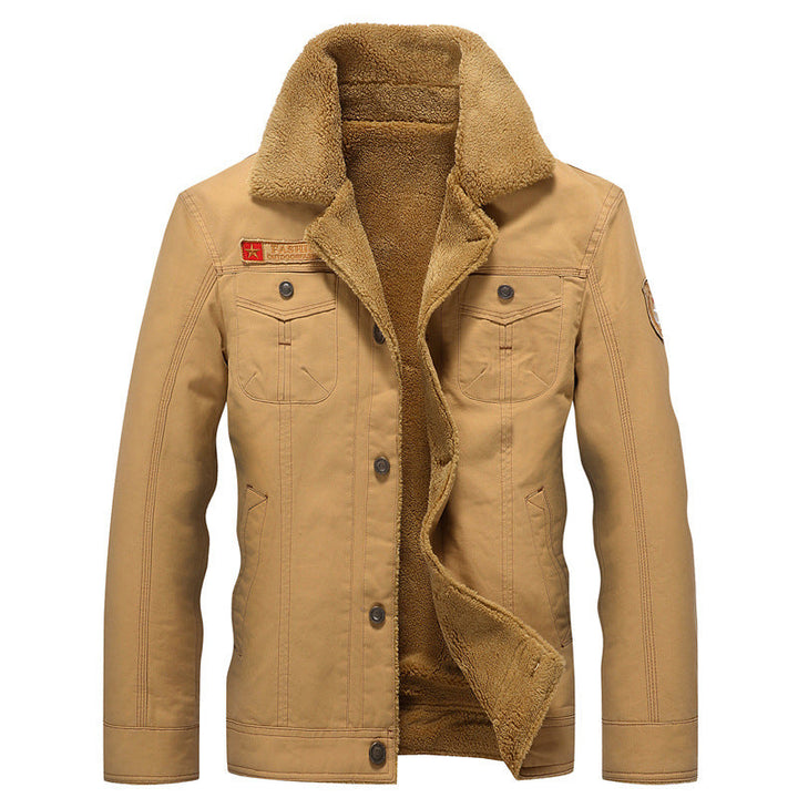 Herr canvas trucker jacka med sherpa foder och funktion fickor
