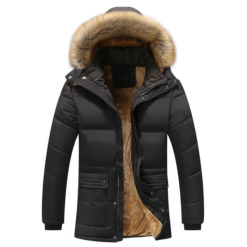 Herr urban Cold Blocker parka med dense teddyfoder och avtagbar fusk päls huva