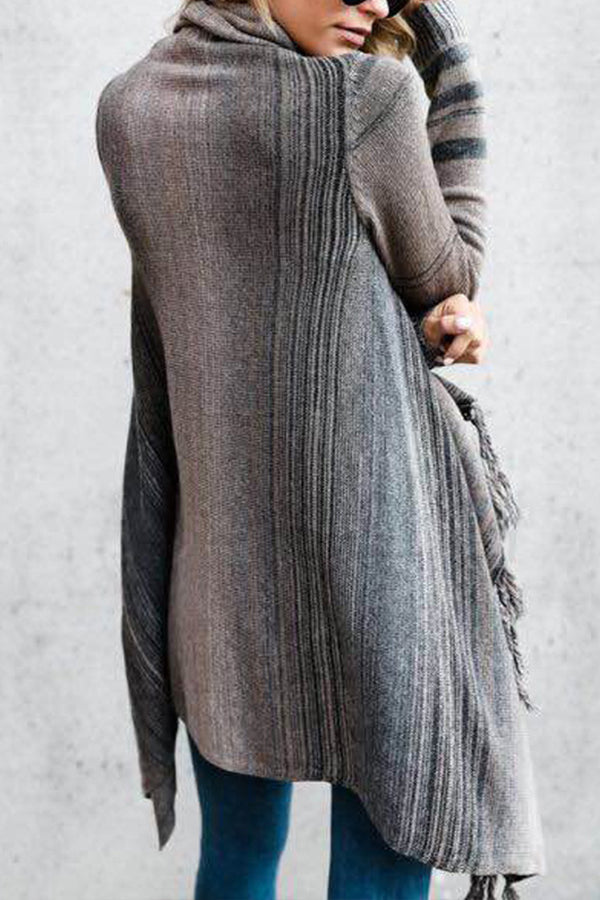 | Längd Slim Skärning modeable Fringed randig Jacka