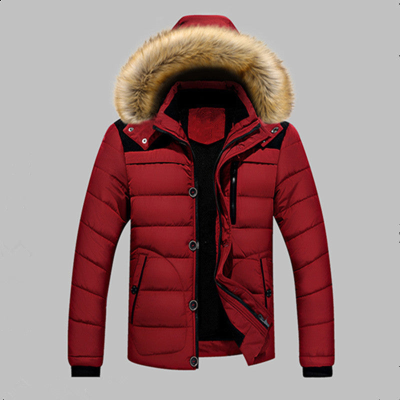 Herr vadderad quiltad Expedition Jacka med Fur-Lined Huva och Front Mix Fickor