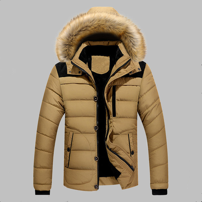 Herr vadderad quiltad Expedition Jacka med Fur-Lined Huva och Front Mix Fickor
