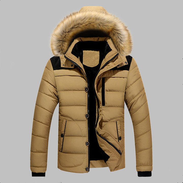 Herr vadderad quiltad Expedition Jacka med Fur-Lined Huva och Front Mix Fickor