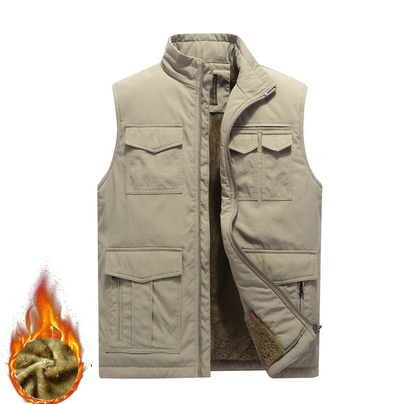 Herr Utomhus Utility Väst med Warming Teddy Plush Foder och Flera Fickor