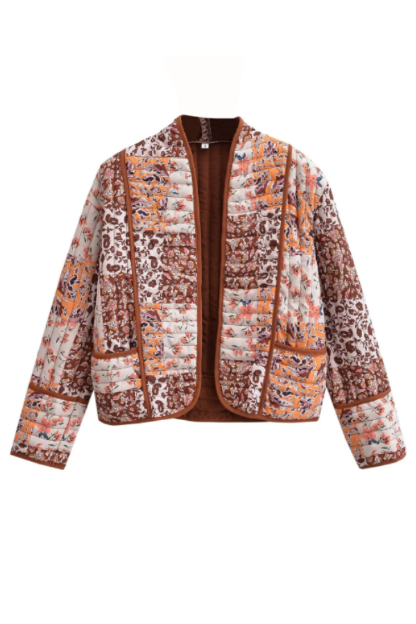 | Printed Lös casual Cardigan Kort quiltad Bomull Jacka