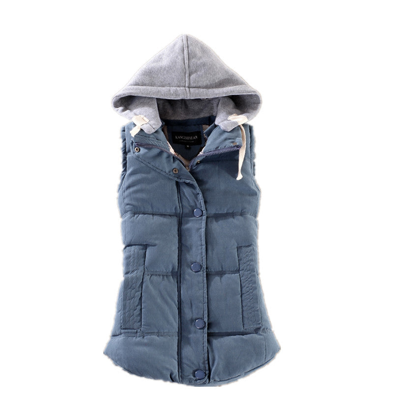 Dam Figurnära Quiltad Sleeveless Termisk Väst med Contrasting Huva