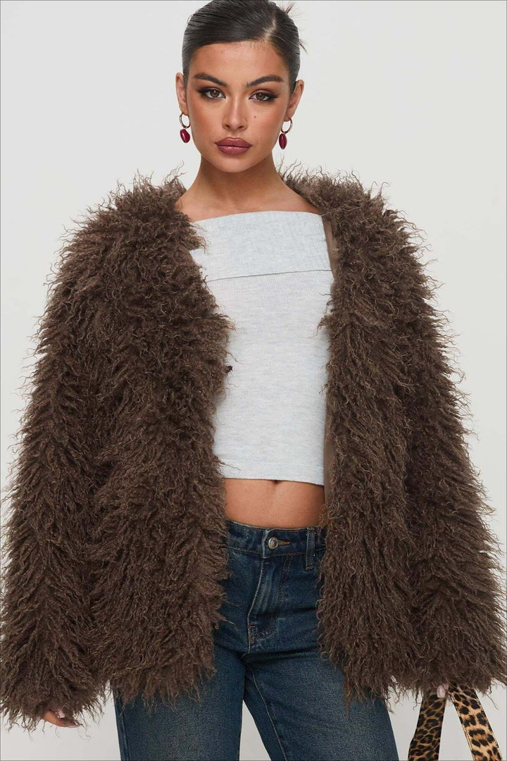 | Fluffy Brun Fusk Päls oversize Jacka