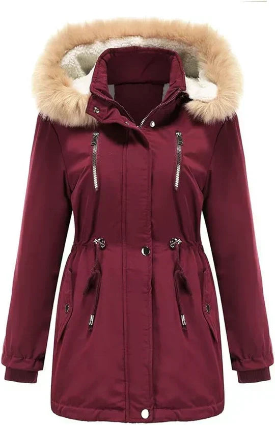 Longer Kappa med Huva Gjord av Konstpäls och Fleece Foder
