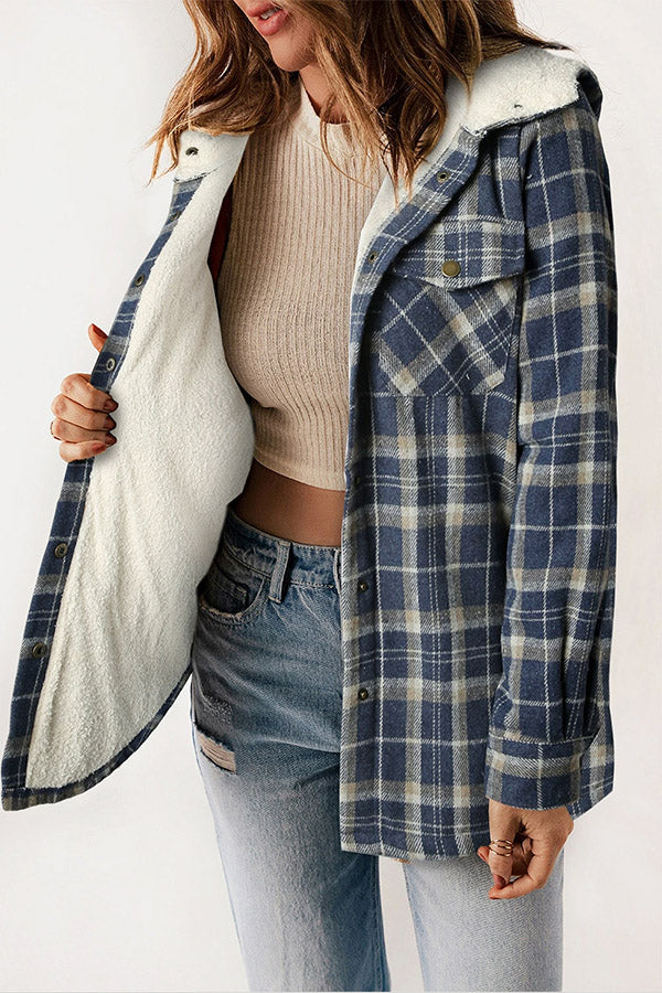 Knapp Sherpa Fodrad med Huva Flanell Jacka