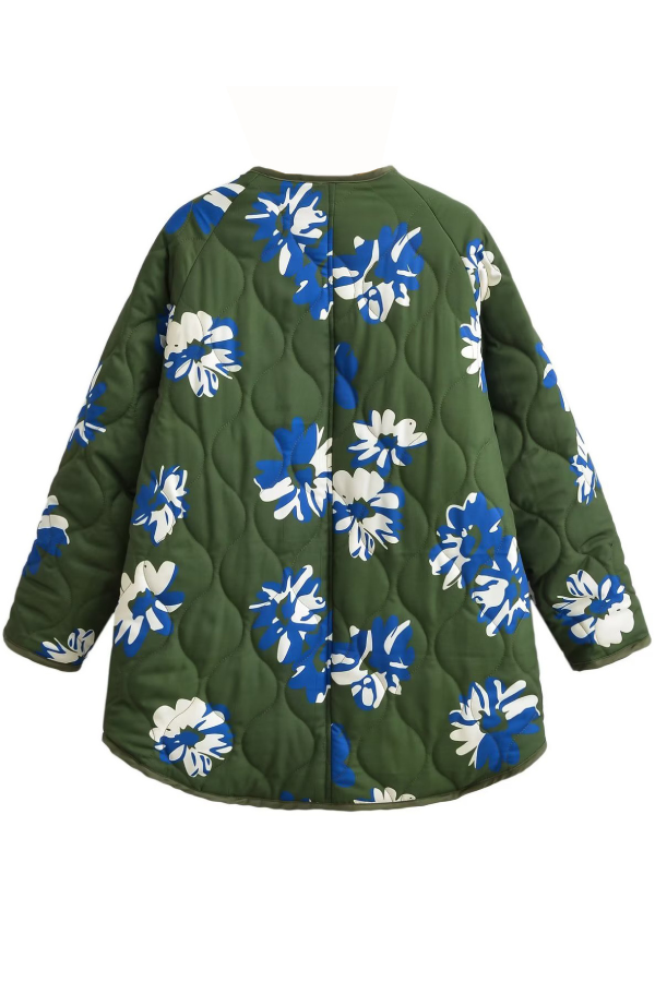| Printed Round Neck Single Breasted Thin Bomull Jacka