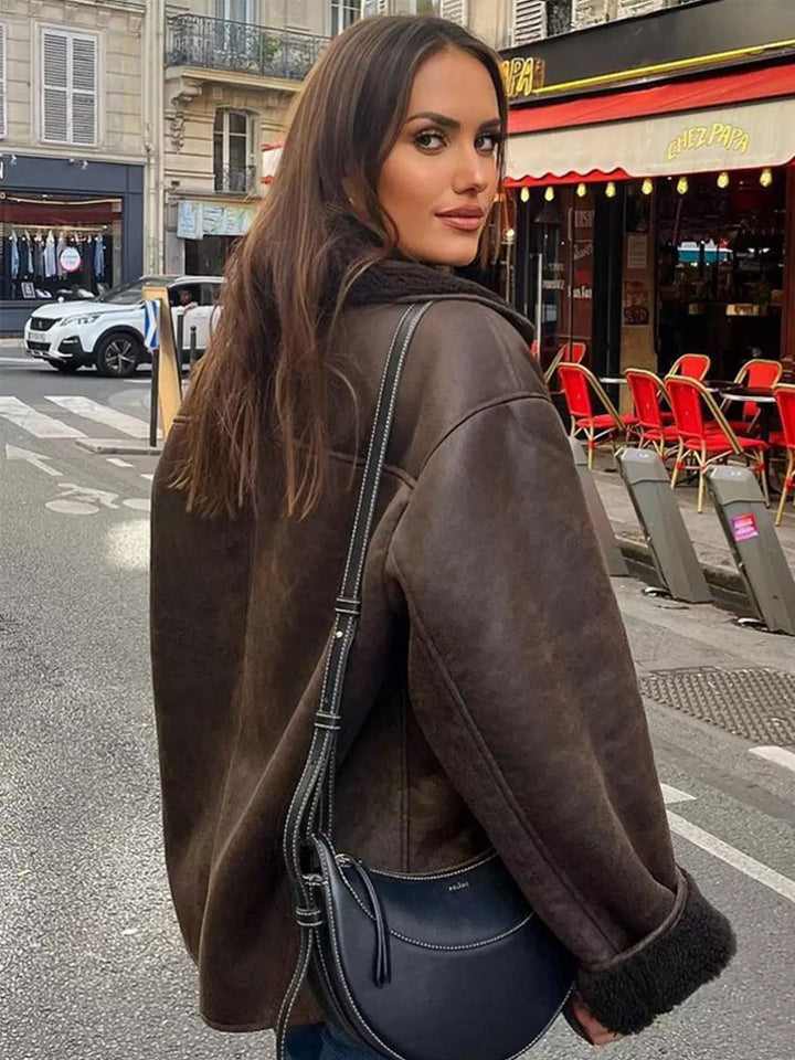 | oversize Damjacka med Päls