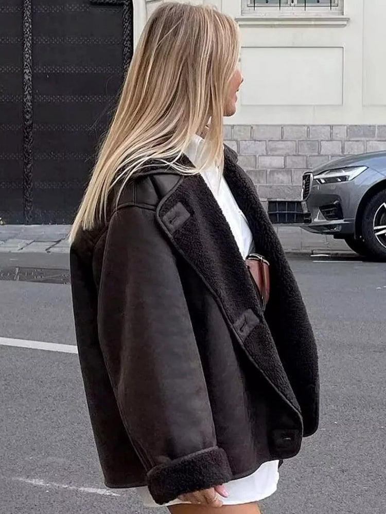 | oversize Damjacka med Päls